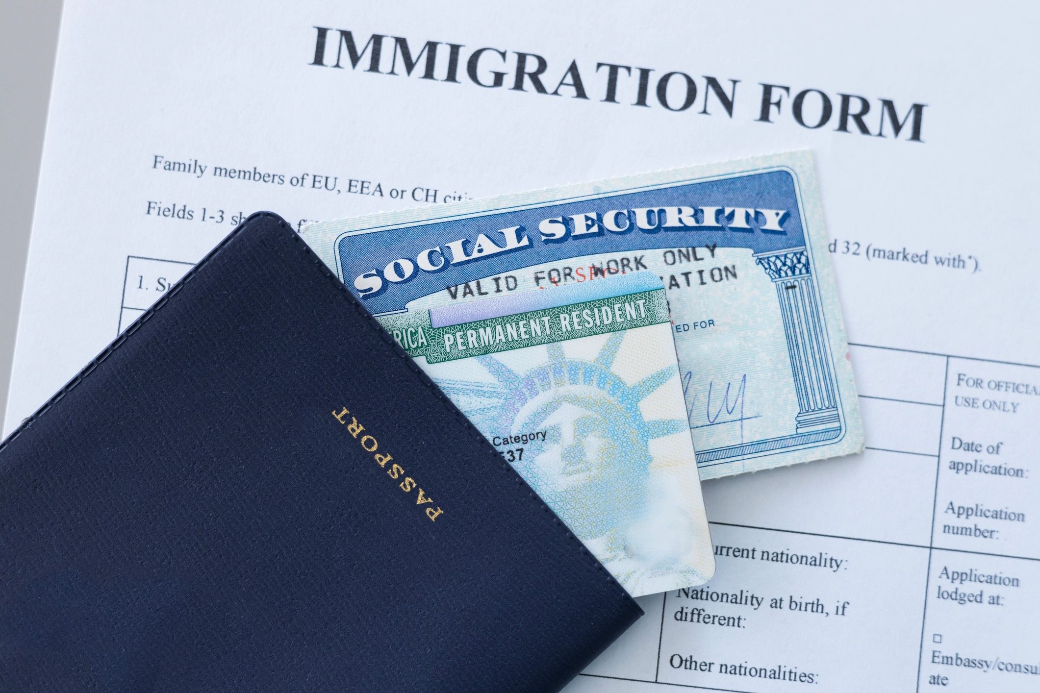 Immigration application documents and passport